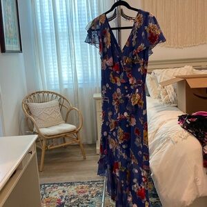 Alice + Olivia blue floral high low dress silk burnout like new sz 0